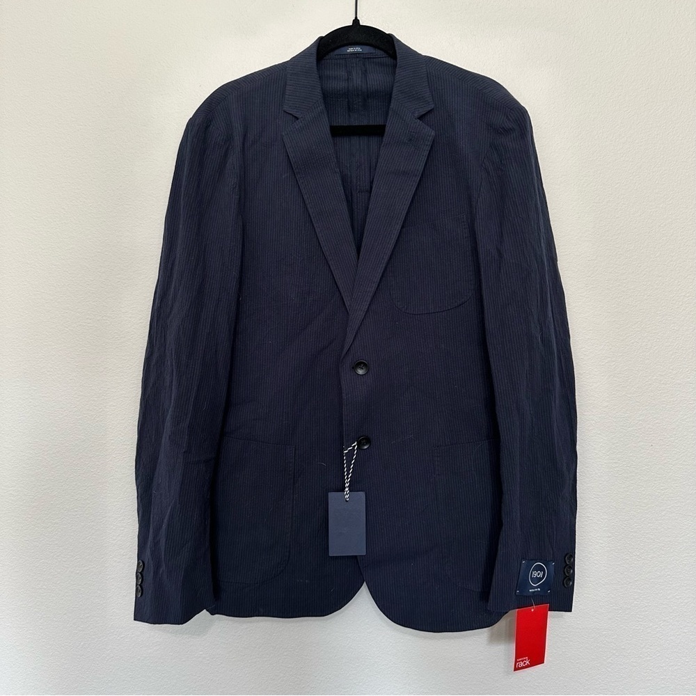 NWT 1901 Nordstrom mens navy seersucker blazer sports coat extra trim fit size L